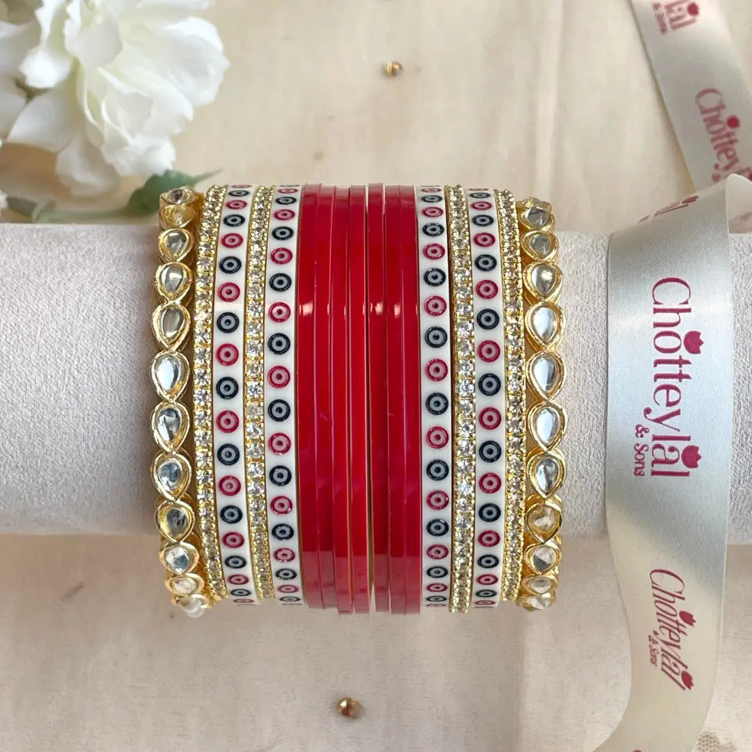 Pure Pearl Classic Heritage Diamond Dark Red Chooda Set of 11