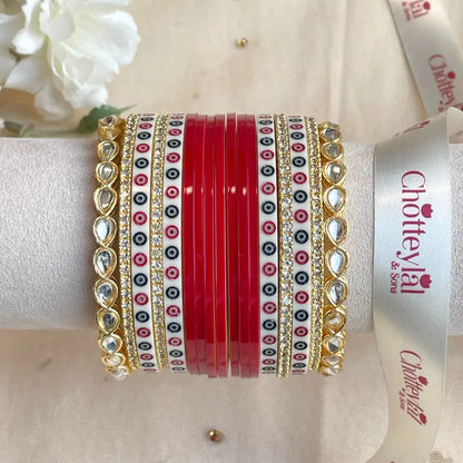 Pure Pearl Classic Heritage Diamond Dark Red Chooda Set of 11