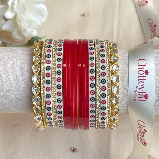 Pure Pearl Classic Heritage Diamond Dark Red Chooda Set of 11