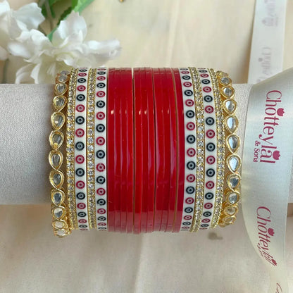 Pure Pearl Classic Heritage Diamond Dark Red Chooda Set of 15