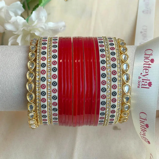 Pure Pearl Classic Heritage Diamond Dark Red Chooda Set of 15