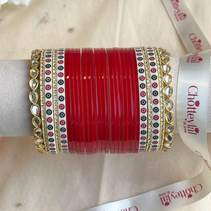 Pure Pearl Classic Heritage Diamond Dark Red Chooda Set of 21