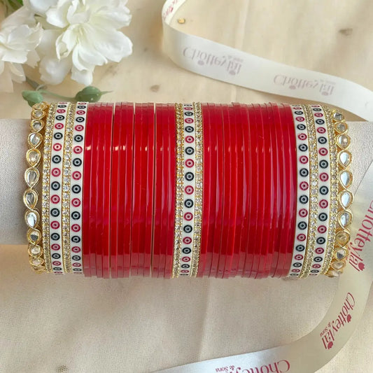 Pure Pearl Classic Heritage Diamond Dark Red Chooda Set of 31