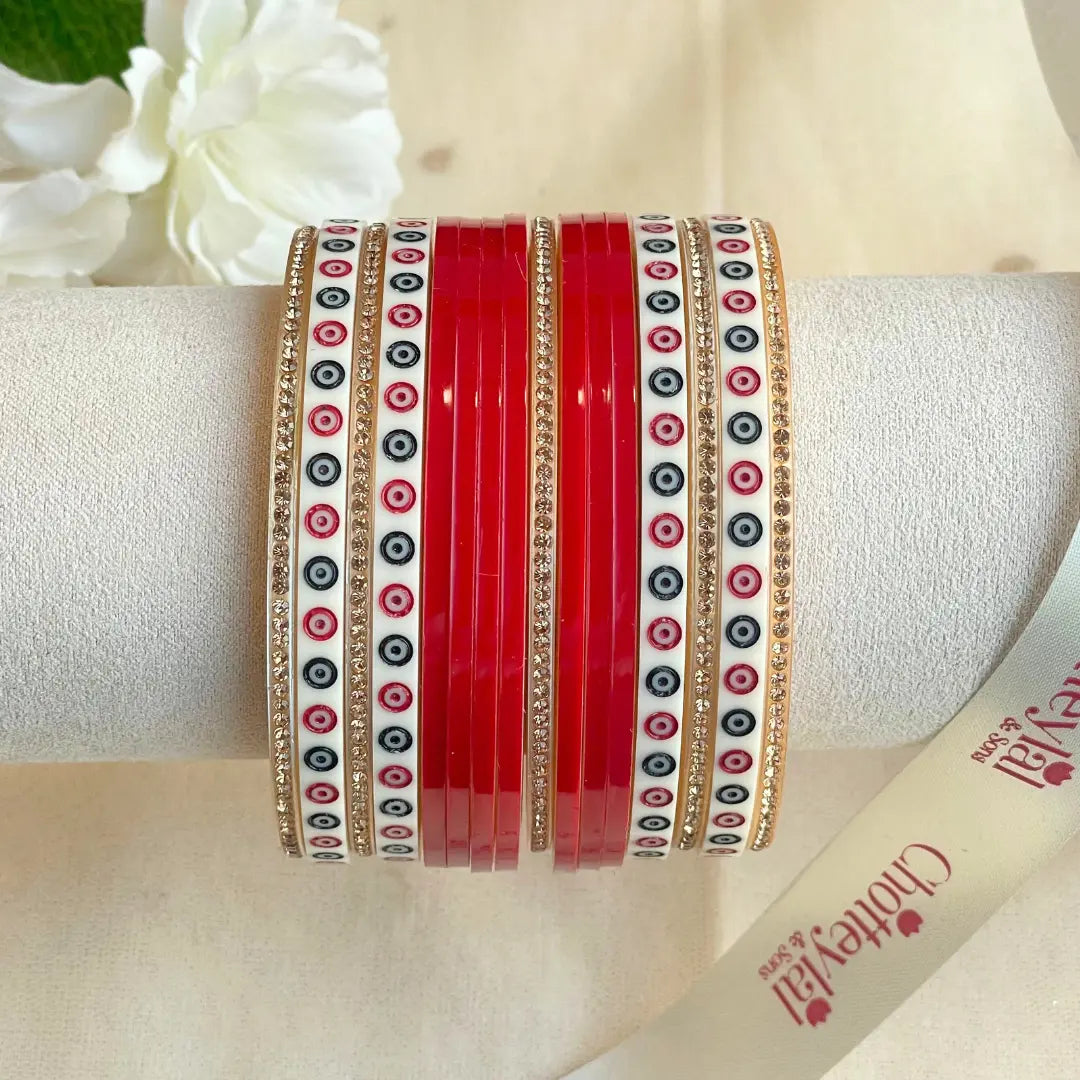 Pure Pearl Classic Heritage Diamond Dark Red Chooda Set of 11