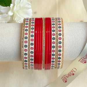 Pure Pearl Classic Heritage Diamond Dark Red Chooda Set of 11