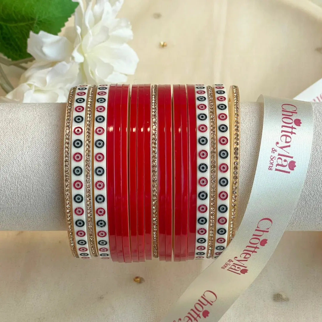 Pure Pearl Classic Heritage Diamond Dark Red Chooda Set of 15