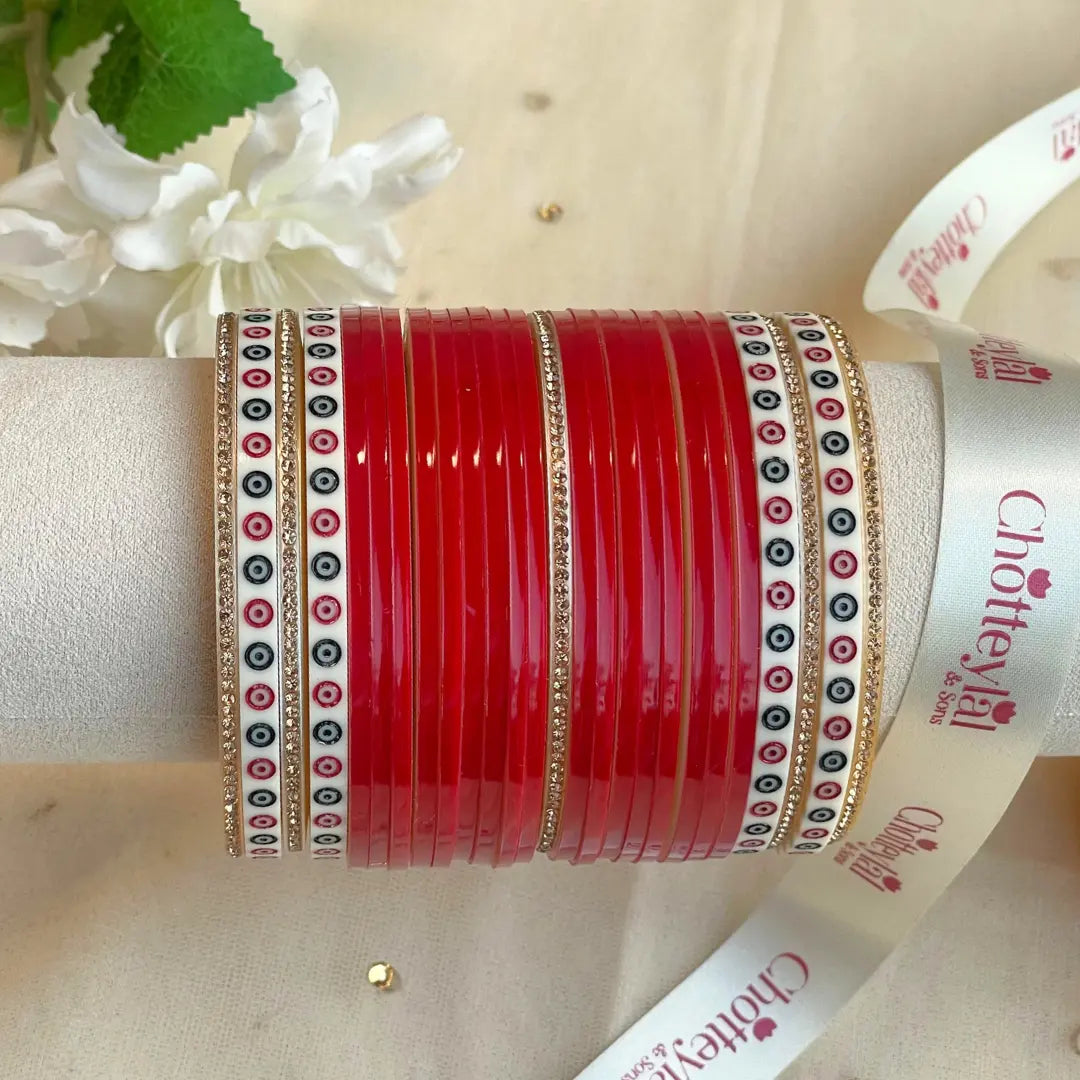 Pure Pearl Classic Heritage Diamond Dark Red Chooda Set of 21