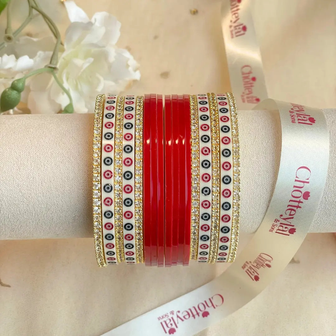 Pure Pearl Classic Heritage Diamond Dark Red Chooda Set of 11