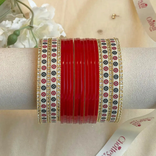 Pure Pearl Classic Heritage Diamond Dark Red Chooda Set of 15