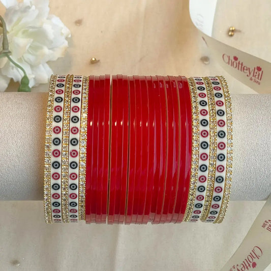 Pure Pearl Classic Heritage Diamond Dark Red Chooda Set of 21