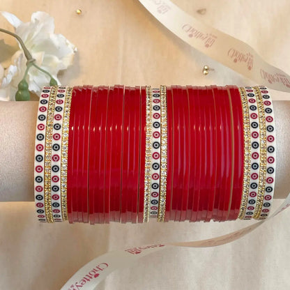 Pure Pearl Classic Heritage Diamond Dark Red Chooda Set of 31