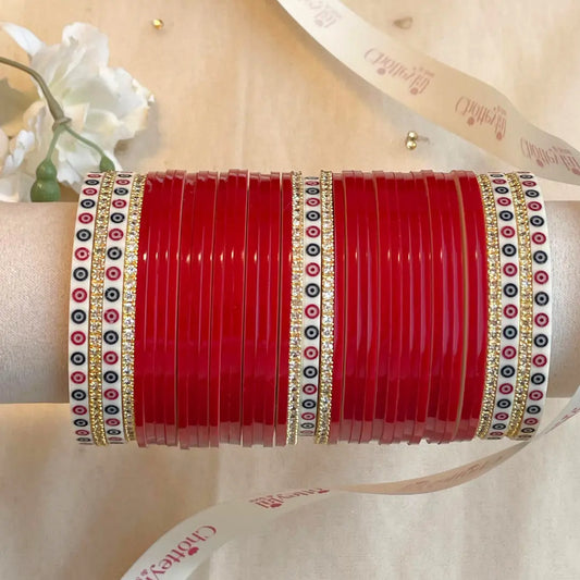 Pure Pearl Classic Heritage Diamond Dark Red Chooda Set of 31