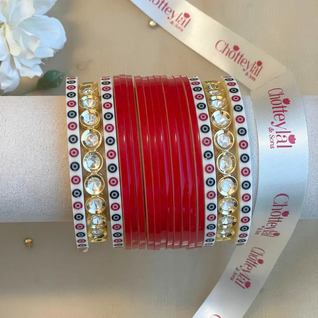 Pure Pearl Classic Heritage Diamond Dark Red Chooda Set of 15