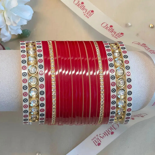 Pure Pearl Classic Heritage Diamond Dark Red Chooda Set of 21