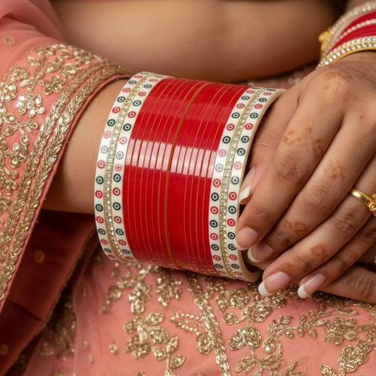 Dark Red Semi Pearl Chooda – Premium Bridal Set - 15