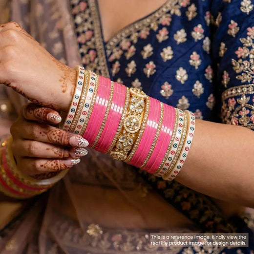 Pink Semi Pearl Bridal Chooda – Chotteylal & Sons Set of 21