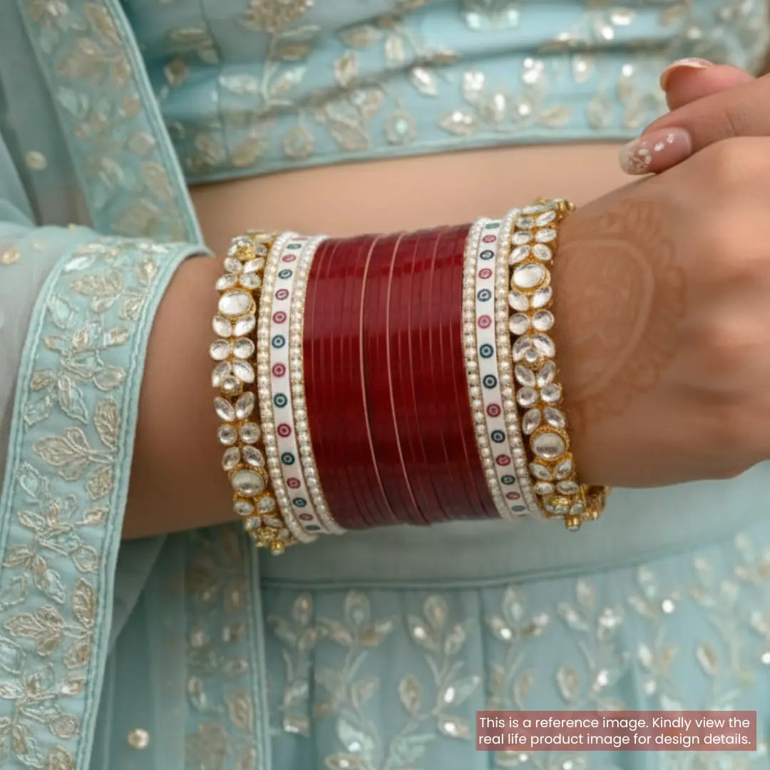 Semi Pearl Dark Red Chooda Set of 15