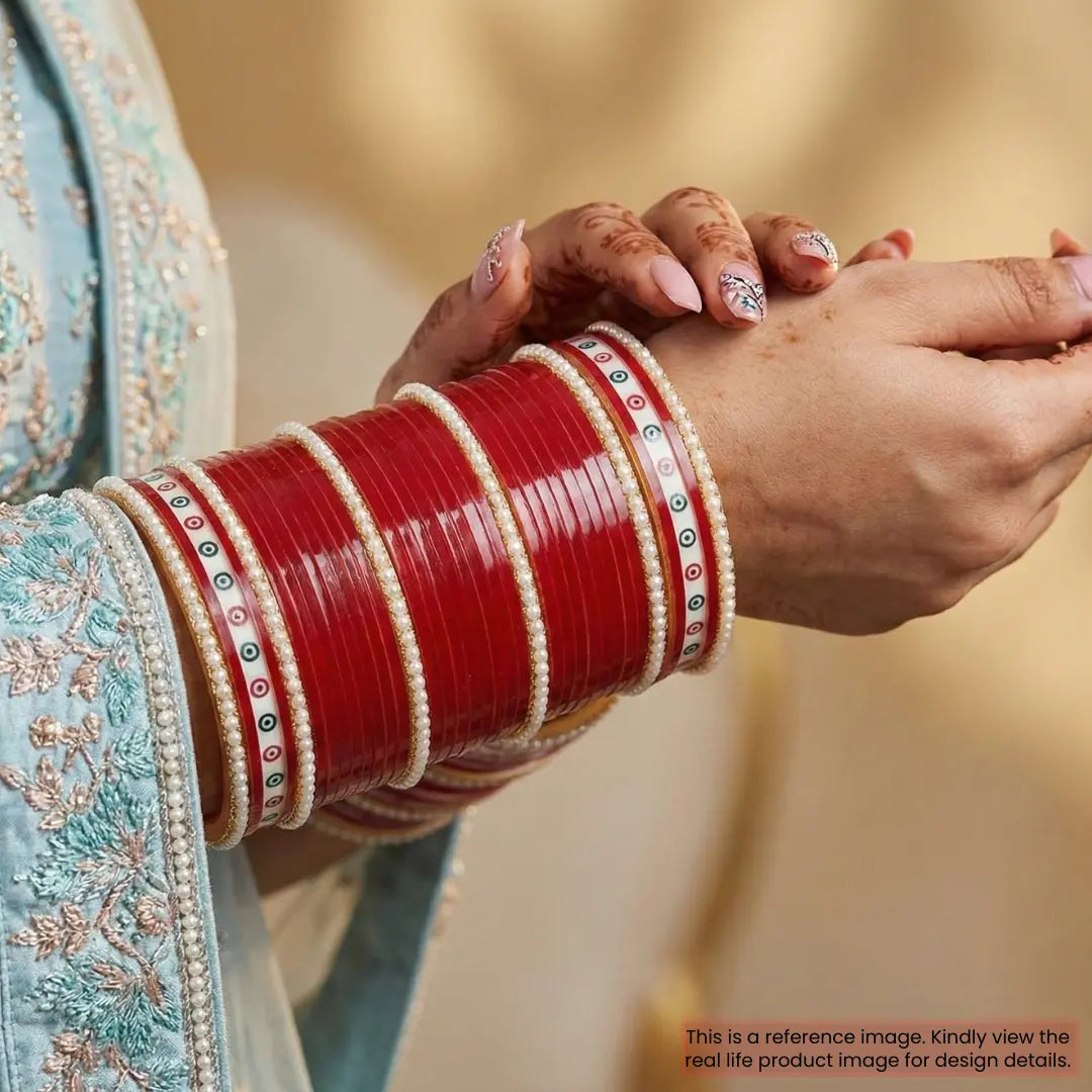 Semi Pearl Dark Red Chooda Set of 31