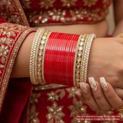 Semi Pearl Red Chooda Set of 15