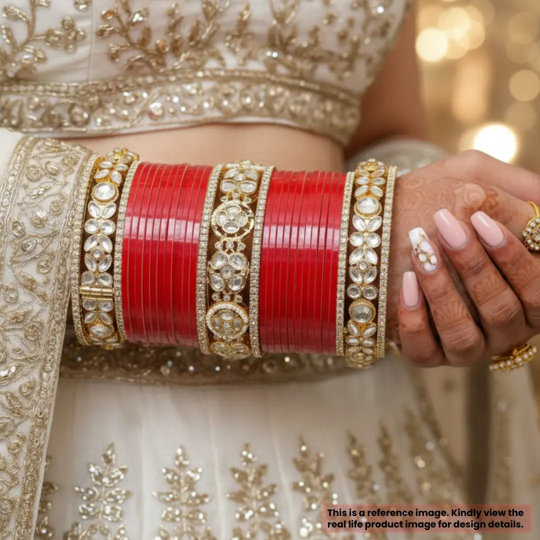 Semi Pearl Red Chooda Set of 21