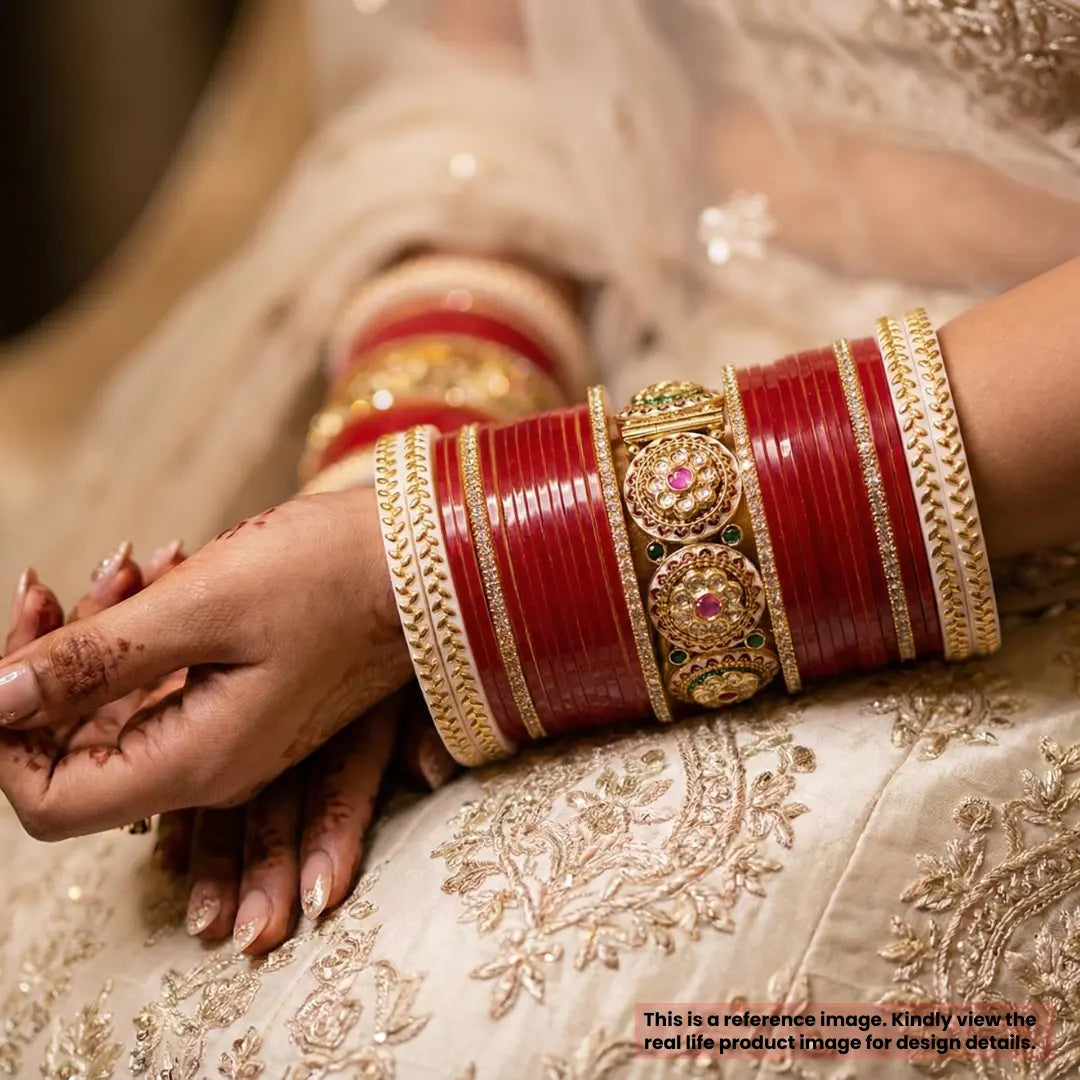 Semi Pearl Maroon Chooda Set of 21