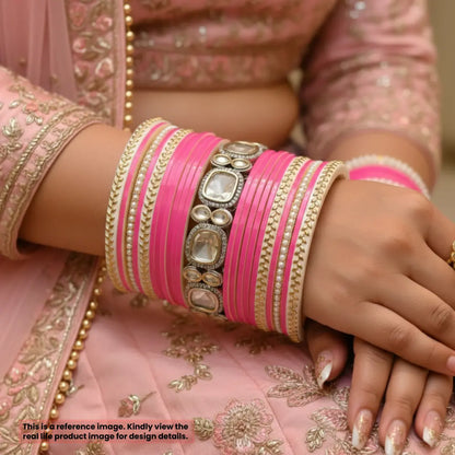 Pink Semi Pearl Chooda – 15-Piece Bridal Set