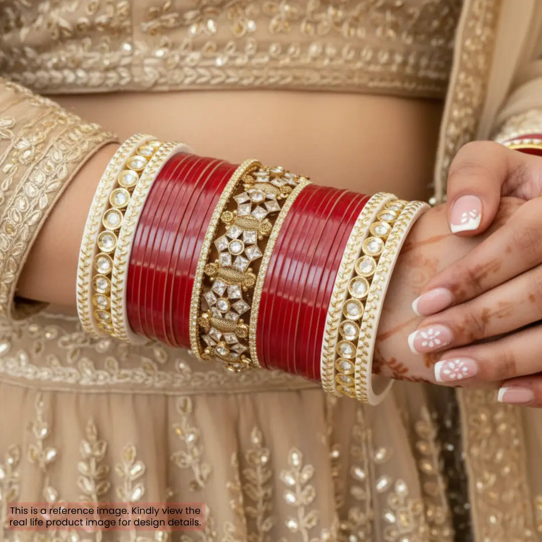 Maroon Semi Pearl Chooda – 21-Piece Bridal Set