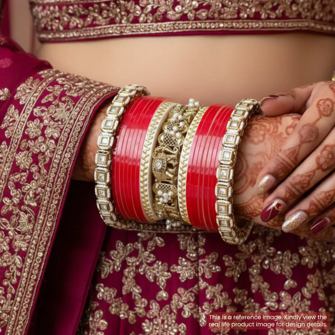 Semi Pearl Dark Red Chooda Set of 15