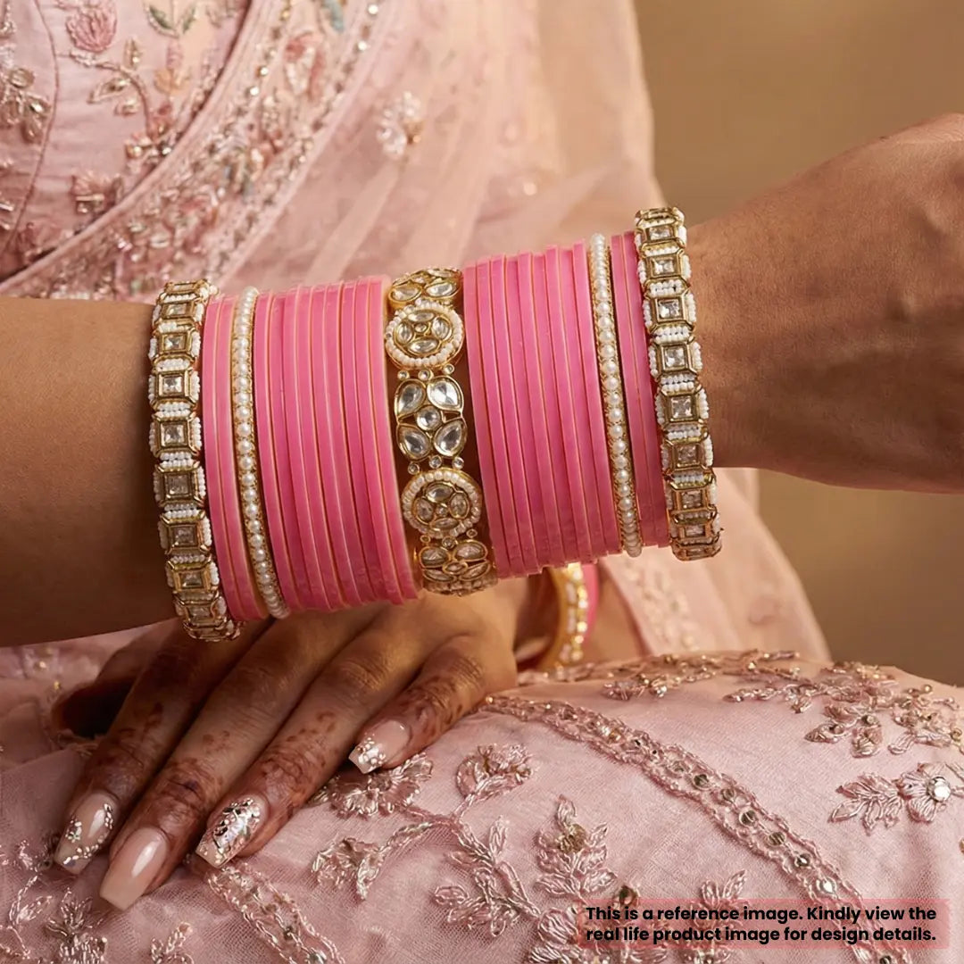 Semi Pearl Pink Chooda Set of 21