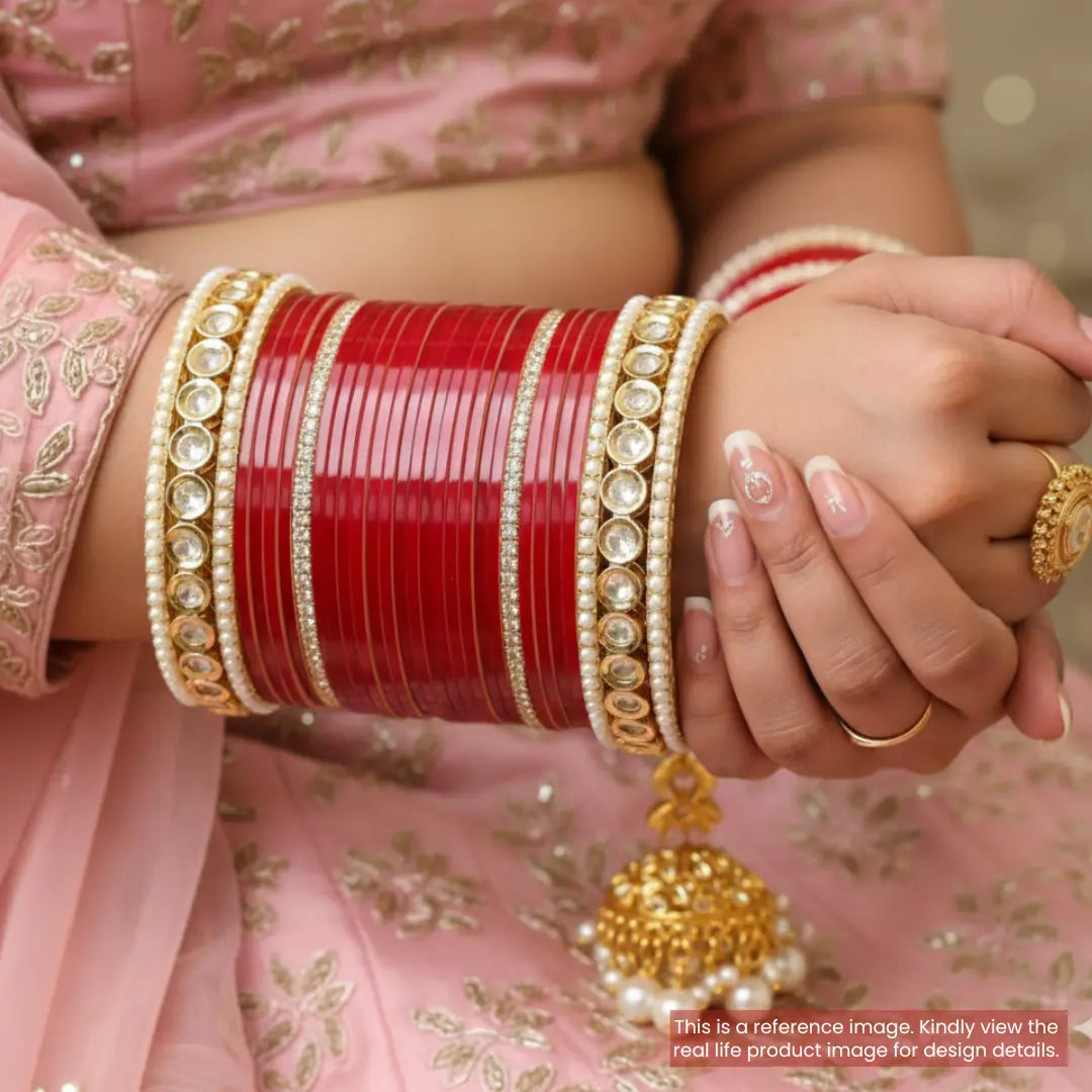 Semi Pearl Red Chooda Set of 21