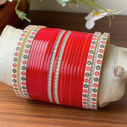 Pearl - Rehwa Classic Diamond Red Chooda - Ships Immediately