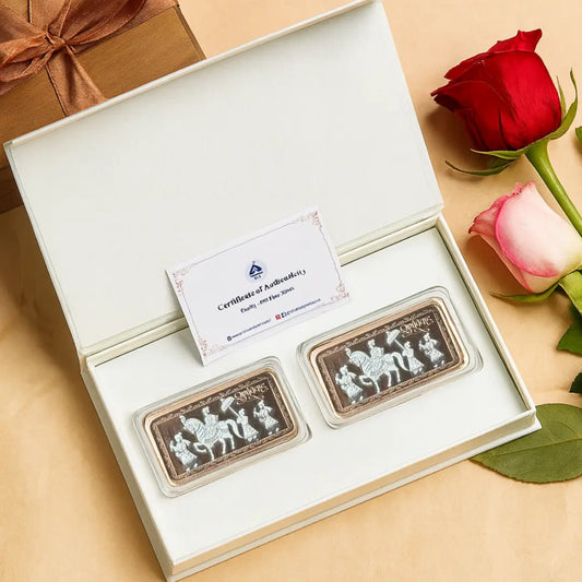 Baraati Design, Rose Gold Finish, Dollar Shape, Set Of 2 Coins (20 Gram Each), 999 Purity, White Box - Ready To Ship