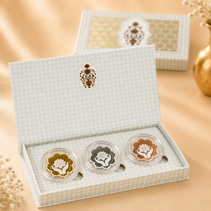 Lotus In Hand, Tri-Color, Lotus Shape - Set of 3 Coins (10 g Each, Total 30 g)