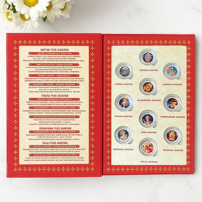 Dashavatar, Silver, Folder Box, 10 Coin (1 gm Each), 999 Purity Silver Coins