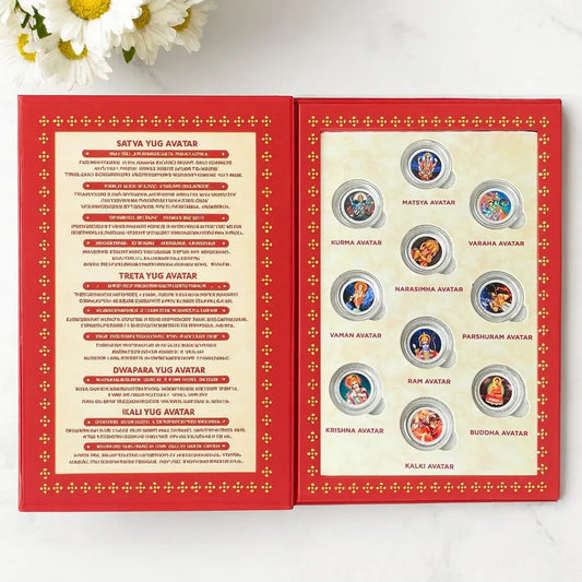 Dashavatar, Silver, Folder Box, 10 Coin (1 gm Each), 999 Purity Silver Coins