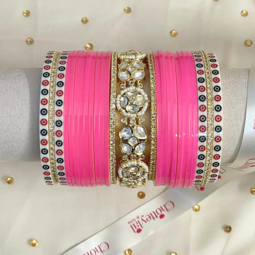 Pure Pearl Classic Diamond Heritage Pink Chooda Set of 21