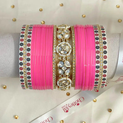 Pure Pearl Classic Diamond Heritage Pink Chooda Set of 21