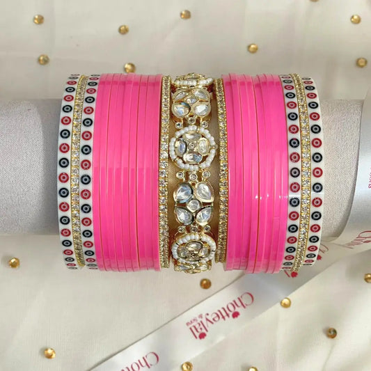 Pure Pearl Classic Diamond Heritage Pink Chooda Set of 21