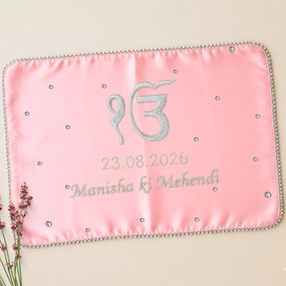 Baby Pink Ik Onkar Motif Mehendi Mat With 2 Line Text