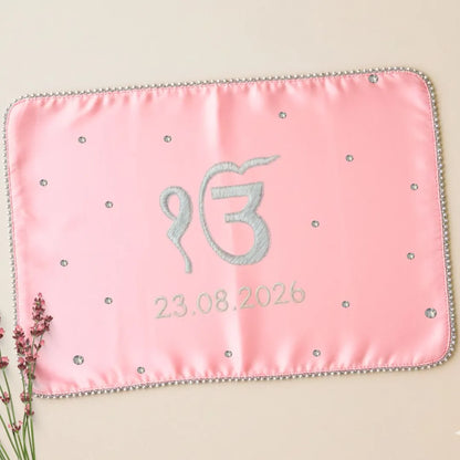 Baby Pink Ik Onkar Motif Mehendi Mat With 1 Line Text