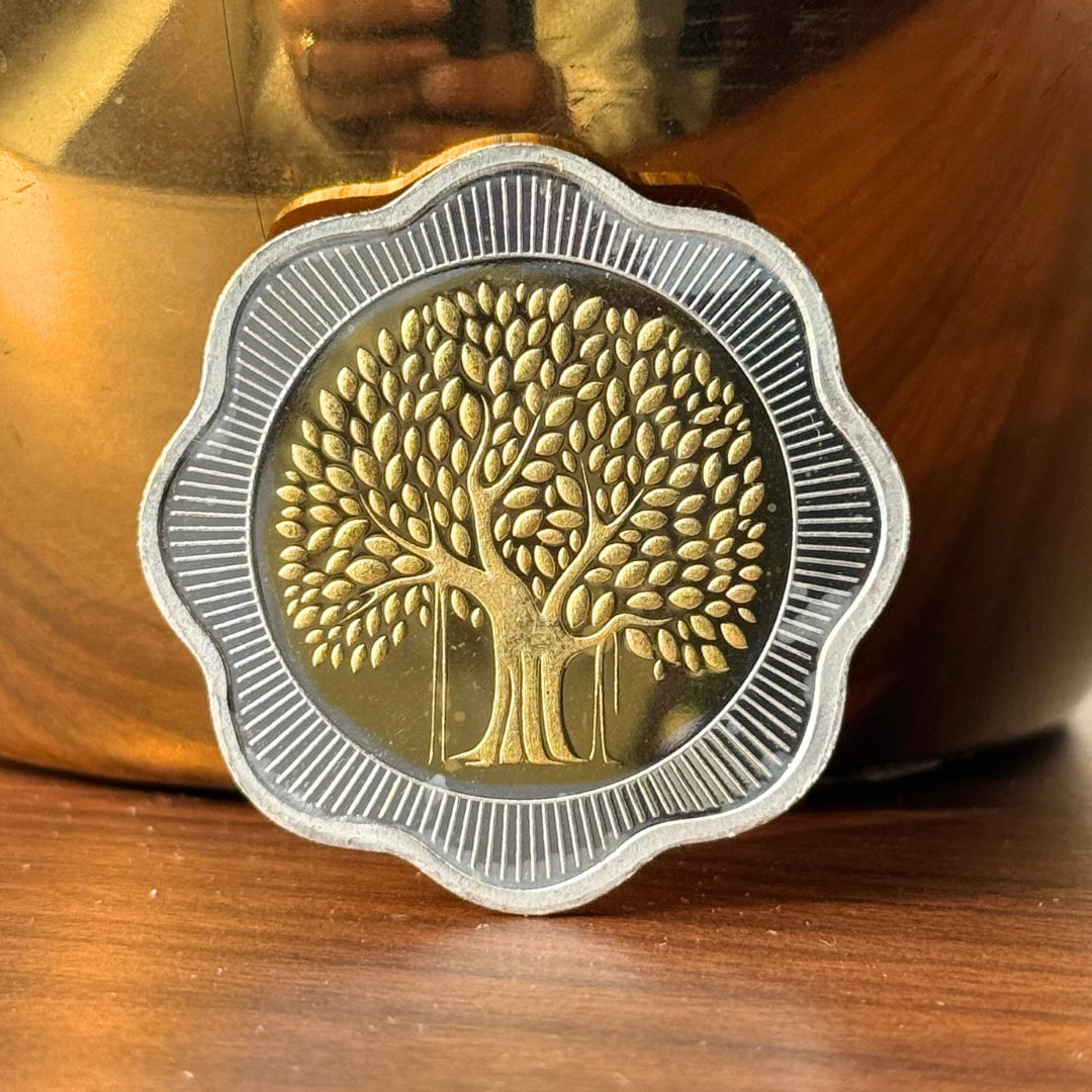 Banyan Tree, Tri-Color Finish, Floral Shape, Set of 3 (10 Gram Each), 999 Purity Silver Coin - Ready To Ship