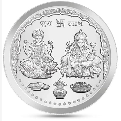 Laxmi Ganesh Ji 999 Pure Silver Coin, 10 GM with Happy Diwali Card