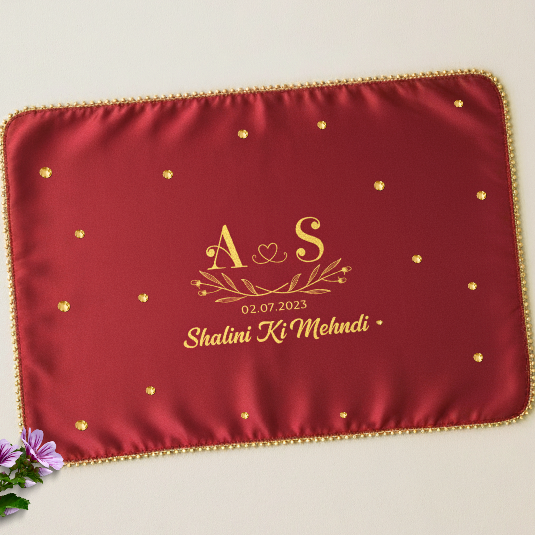 Red Mehndi Mat Customizable With Logo and 2 Line Text