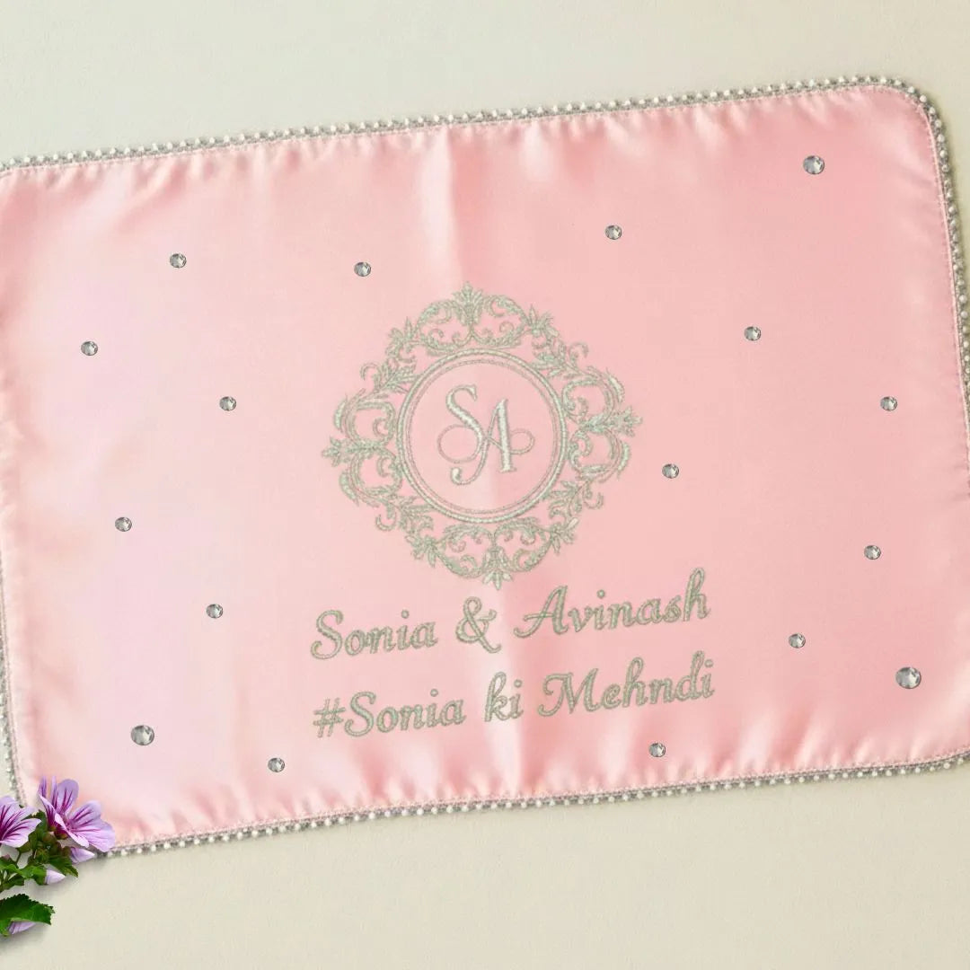 Baby Pink Mehndi Mat Customizable With Logo and 2 Line Text
