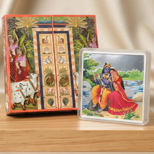 Radha Krishan, Square Shape, 40gm, 999 Purity UV Silver Coin