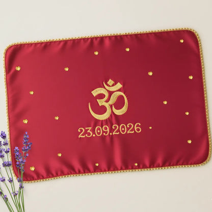 Red Om Motif Mehendi Mat With 1 Line Text