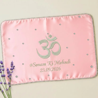 Baby Pink Om Motif Mehendi Mat With 2 Line Text
