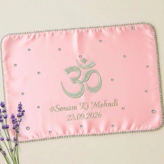 Baby Pink Om Motif Mehendi Mat With 2 Line Text