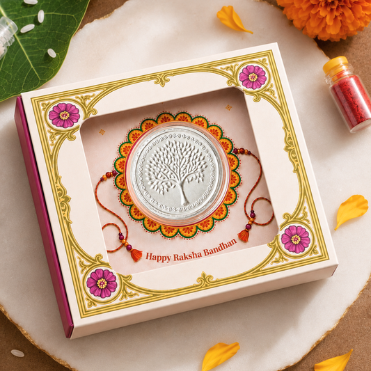 Premium Raksha Bandhan Tree of Life Design 1g Silver Coin Gift Box
