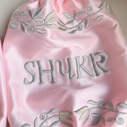 Sabr Shukr Baby Pink Chooda Cover – Premium Satin Bridal Essential